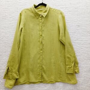 Blouse Button Up Eileen Fisher Lime Organic Irish Linen Old Money Luxe Size M